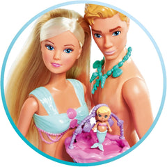 Simba 105733524 - Steffi Love Mermaid Family, Păpușă Sirenă Însărcinată cu Kevin în rolul de Sirenă, cu Pătuț pentru Bebeluși, Păpuși la Modă de 29 cm, Păpuși de Joacă, pentru Copii de la 3 Ani în sus