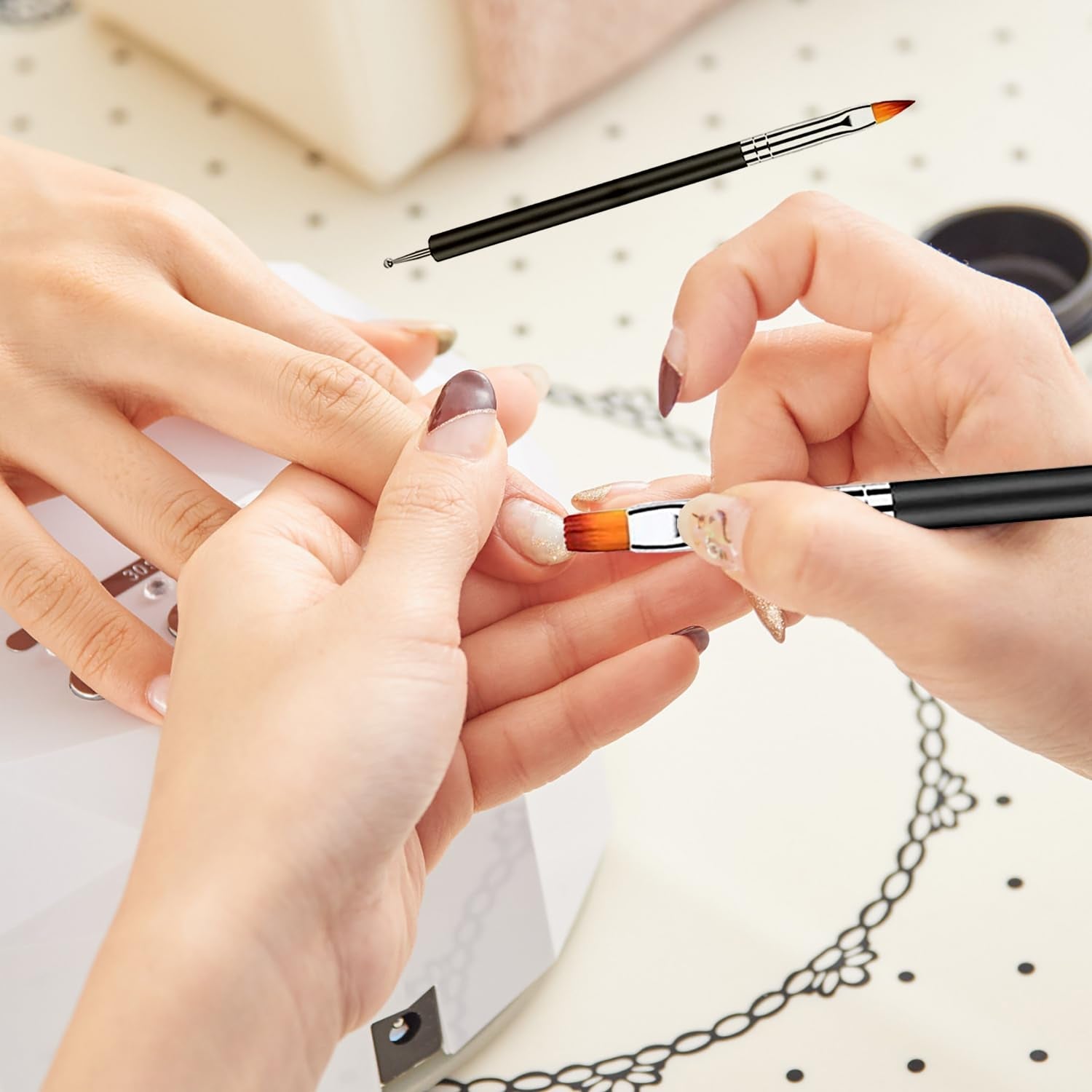 6 Stück Doppel-Ende Nagel Pinsel, Nageldesign Pinsel, Doppel-Ende Nail Art Pinsel Kit Professionelle Maniküre Werkzeuge Kit(Schwarz)