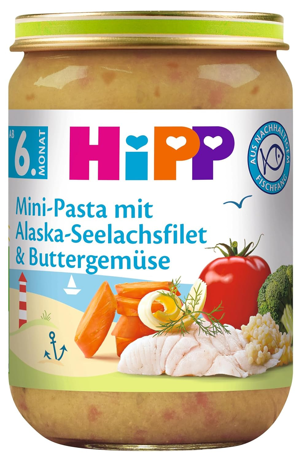 HiPP Mini tészta alaszkai Pollock filével és vajas zöldségekkel, 6 csomag (6 x 190 g)