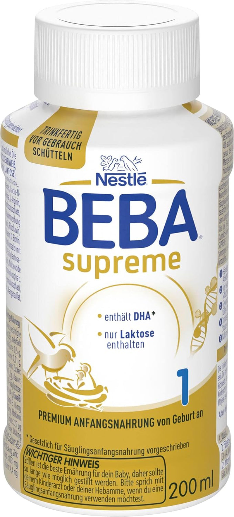 BEBA Nestlé BEBA SUPREME 1 csecsemőtápszer: fogyasztásra kész palackok Omega 3-mal, 1 csomag (1 x 200 ml)