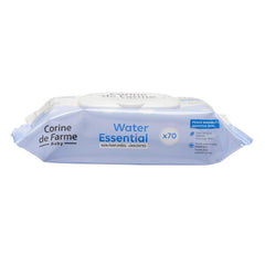 Șervețele umede Change Water Essential pentru bebeluși x70 - Produs de toaletă din fibre vegetale - Apă ultrapurificată 99% - Igienă de la naștere - Capac resigilabil