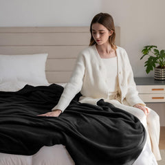 Pătură confortabilă Pătură pufoasă din fleece 130 X 150 cm Pături de pat Pătură de canapea Pături moi mari și aruncări pentru adulți Aruncări pentru canapele Cald Lavabil la mașină Negru Paturi si Cuverturi Good Nite