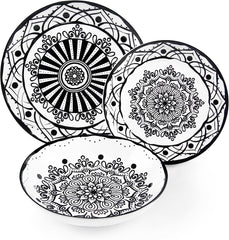 Excelsa Boheme Noir Teller-Set, 18-teilig, Porzellan, Schwarz
