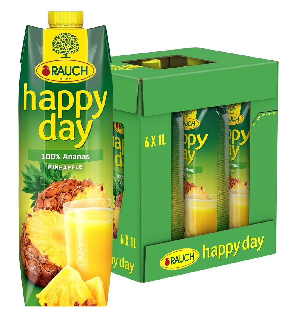 Rauch Happy Day Ananász | A trópusi ízek robbanása | 100% sűrített ananászléből készült | 6 x 1 literes, Tetra Prisma Alkoholmentes italok Naty Shop