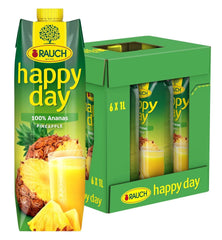 Rauch Happy Day Ananász | A trópusi ízek robbanása | 100% sűrített ananászléből készült | 6 x 1 literes, Tetra Prisma Alkoholmentes italok Naty Shop