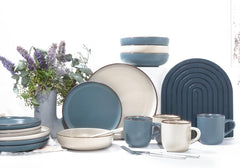 CreaTable, 21016, seria Modern Scandic albastru-gri, set de veselă cu 16 piese, serviciu combinat din gresie, potrivit pentru mașina de spălat vase și cuptorul cu microunde, producție de calitate