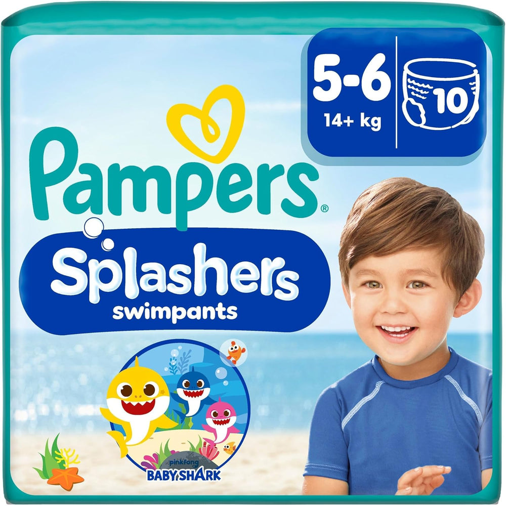 Pampers 5-6 méretű Splashers Baby Shark limitált kiadás, 10 csomagos eldobható úszópelenka a biztonságos vízvédelem érdekében