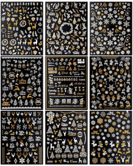 JMEOWIO Nagelsticker Weihnachten 9 Blatt Nail Art Sticker Selbstklebend Nagelaufkleber Schneeflocke Schneemann Festival Weißes Gold Dekoration Nageldesign Zubehör