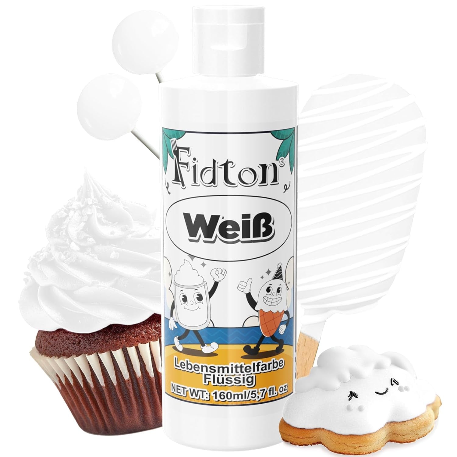 Lebensmittelfarbe Gel - Fidton 12 Farben Hochkonzentrierte Lebensmittelfarben, Food Coloring Set Für Lebensmittel Farben, Fondant, Essbare Tortendeko, Eier Färben, Backen, Glasur, Makronen - 6 Ml Naty Shop 160 Ml (1Er Pack) Weiß