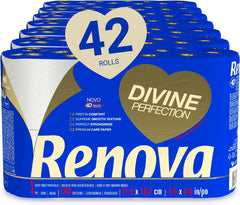Hârtie igienică Renova Renova Divine Perfection, 42 role, hârtie igienică premium, 4 straturi, ultra moale, rezistență sporită, grosime, moale și absorbantă, hârtie certificată Fsc, 4400 G