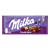 Milka szőlő és mogyoró – alpesi tejcsokoládé mogyoró- és mazsoladarabokkal – 90g