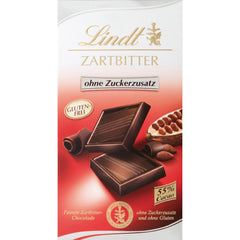 Lindt csokoládé | Étcsokoládé tábla hozzáadott cukor nélkül | 100g | A legjobb étcsokoládé 55% kakaóval, hozzáadott cukor és glutén nélkül | Gluténmentes csokoládé tábla