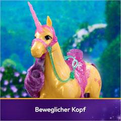 Frunză de Unicorn Unicorn Academy - 28 cm înălțime, unicorn original de Ava din serialul Netflix, cu coamă și coadă reale, frâu și șa detașabile și perie, pentru copii cu vârsta de 4 ani și peste