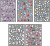 5 buc autocolante pentru unghii 5D în relief, model oceanic, farmece pentru unghii, autocolante pentru unghii de vară oceanică, scoici, animale marine, autocolante drăguțe pentru design de unghii, accesorii pentru design de unghii