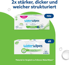 WaterWipes Sensitive+ Hydrating Boost nedves törlőkendők, hidratáló törlőkendők, 360 darab (6 csomag), 3 az 1-ben tiszta, ápoló, hidratáló, 99% aloe vera víz, illatmentes baba törlőkendők
