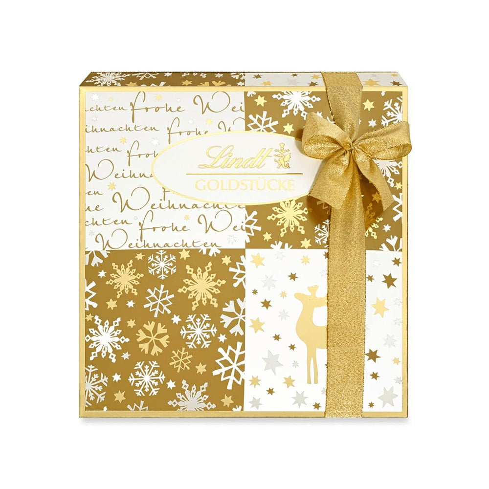 Lindt csokoládé | Doboz aranydarabos praliné | 180g | 18 praliné 10 választékban, finom praliné választék, néhány alkohollal | Prémium díszdoboz karácsonyi pralinéval