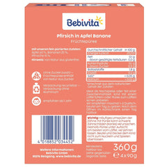 Őszibarack, alma és banán préselhető tasakok - 16 (4 csomag, 4 x 90 g egyenként), hozzáadott cukor nélkül, gluténmentes, ideális elvitelre és önfogyasztásra