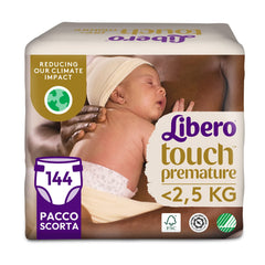 Libero Touch nyitott baba pelenka, 144 koraszülött pelenka <2,5 kg, 6 csomag 24 db eldobható pelenka