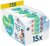 Pampers Harmony Aqua babatörlő Paw Patrol 15 db 48 db-os törlőkendő 720 db babatörlő segít helyreállítani a bőr természetes pH-egyensúlyát Könnyű lotion 99% víz