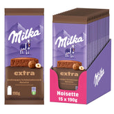 Milka Extra Noisette – alpesi tejcsokoládé finom, krémes mogyorós töltelékkel – 15 x 190 g