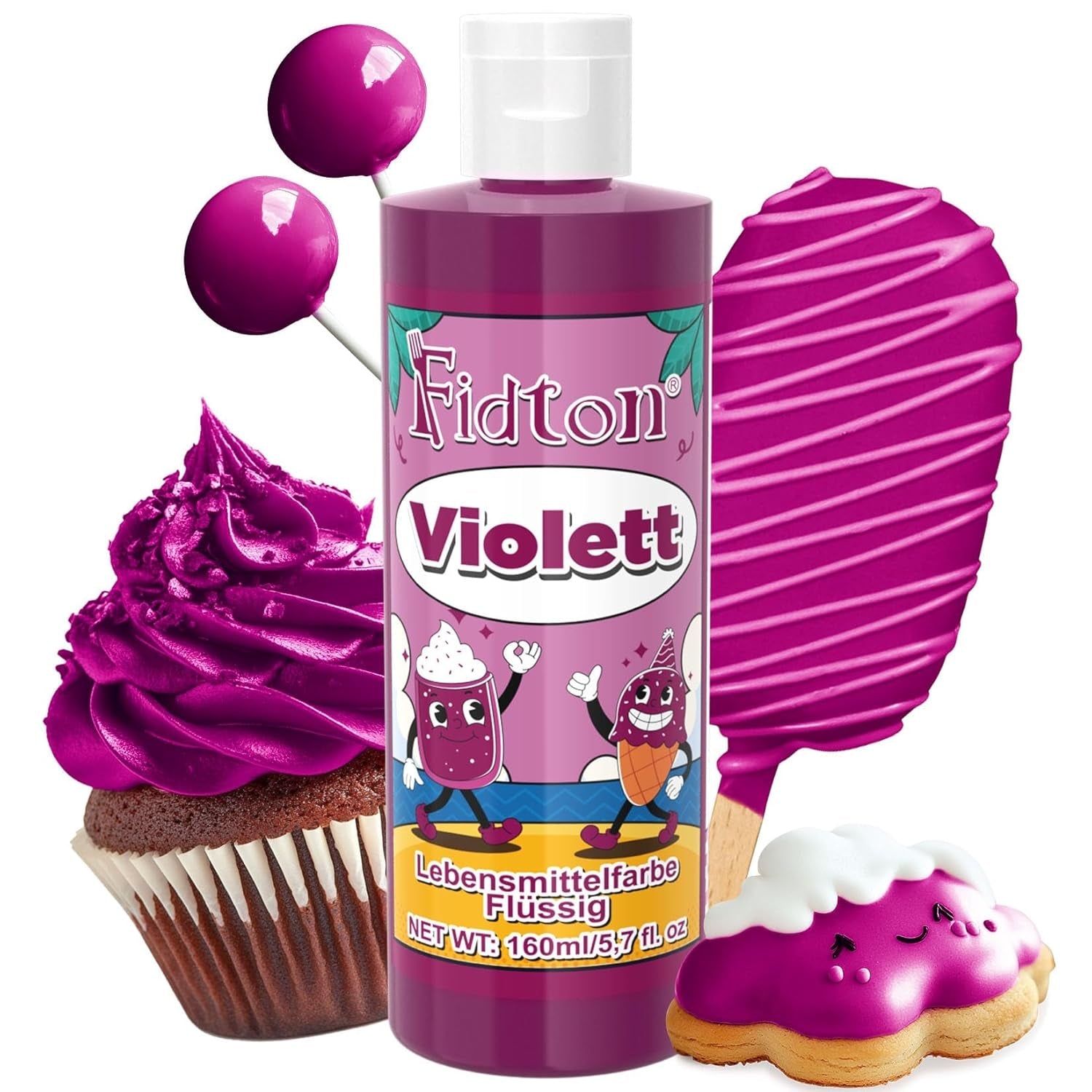 Lebensmittelfarbe Gel - Fidton 12 Farben Hochkonzentrierte Lebensmittelfarben, Food Coloring Set Für Lebensmittel Farben, Fondant, Essbare Tortendeko, Eier Färben, Backen, Glasur, Makronen - 6 Ml Naty Shop 160 Ml (1Er Pack) Violett