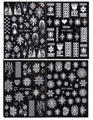 4 Blatt 3D Nagelsticker Weihnachten Nagelaufkleber Christmas 5D Stereoskopisch Selbstklebend Schneeflocke Schneemann Nail Art Sticker Dekoration Nageldesign Zubehör