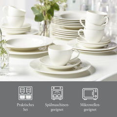 vivo - Villeroy & Boch Group - Set de veselă Basic White cu 30 de piese, potrivit pentru mașina de spălat vase și cuptorul cu microunde, Set de veselă alb, Set de cafea, Ceramică, Farfurii, Cești, Porțelan premium