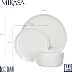 Mikasa Camberlie Essgeschirr Set, Weißes Porzellan Im Scandi Style, Teller Und Schüsseln, 12Er Set Seturi vesela masa Naty Shop