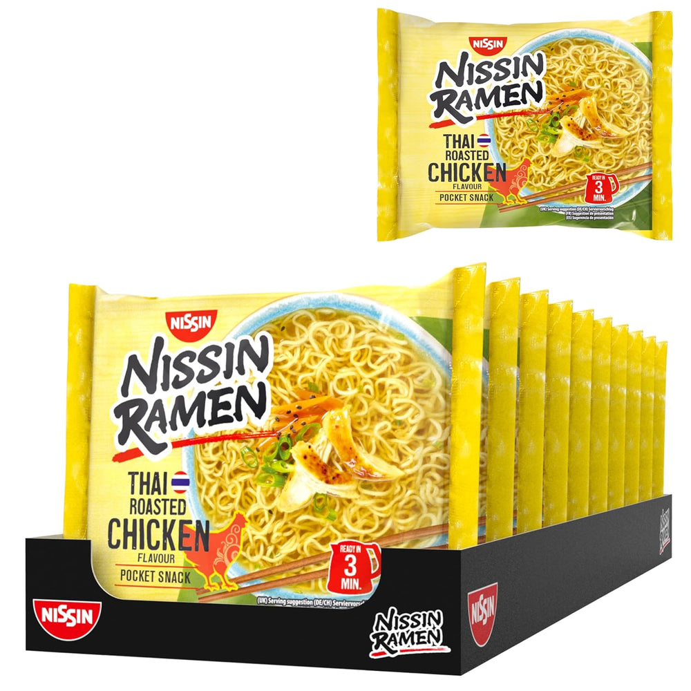 Nissin Ramen - Thai sült csirke 10 csomag ázsiai stílusú instant tészta thai recept Gyors és egyszerű ázsiai étel (10 x 65 g)