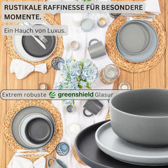 SÄNGER Leeds | Set de veselă din gresie, format din 12 piese, set de farfurii pentru 4 persoane, set de farfurii pentru cină (4 farfurii de cină, 4 farfurii de desert, 4 boluri), veselă colorată, rezistentă la zgârieturi | COLECȚIA VALUE