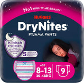 Huggies Drynites éjszakai pelenka, Lányoknak 8-13 éves korig (30-48 kg), Nagyon nedvszívó, 9 db Mother and Child Naty Shop