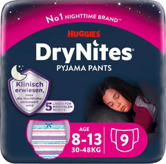 Huggies Drynites éjszakai pelenka, Lányoknak 8-13 éves korig (30-48 kg), Nagyon nedvszívó, 9 db Mother and Child Naty Shop