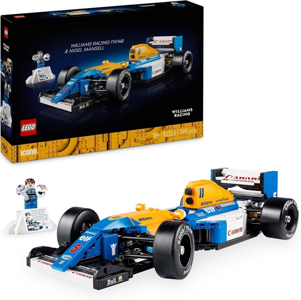 LEGO Icons Williams Racing FW14B Nigel Mansell-lel - F1-es autómodell-készlet versenyzős sofőr minifigurákkal, gyűjthető - asztaldísz állvánnyal - Ajándék felnőtteknek és tiniknek, motorsportok rajongóinak 10353 építőkészletek Besuche den LEGO-Store alapértelmezett cím