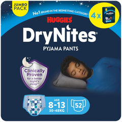 Huggies DryNites szuper nedvszívó éjszakai nedvesítő pelenkák fiúknak 8-13 éves korig (30-48 kg) 27 Count (3 x 9 Count) bugyi pelenkák
