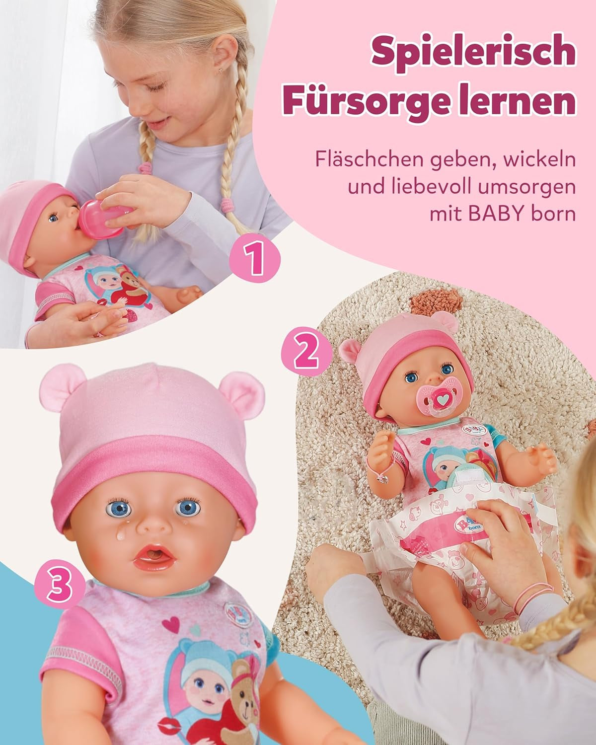 BABY Born Emma - Păpușă de 43 cm înălțime - 10 funcții Inclusiv accesorii și rochiță - Funcționează complet fără baterii - Potrivit pentru copii cu vârsta de 3 ani și peste Papusi Naty Shop