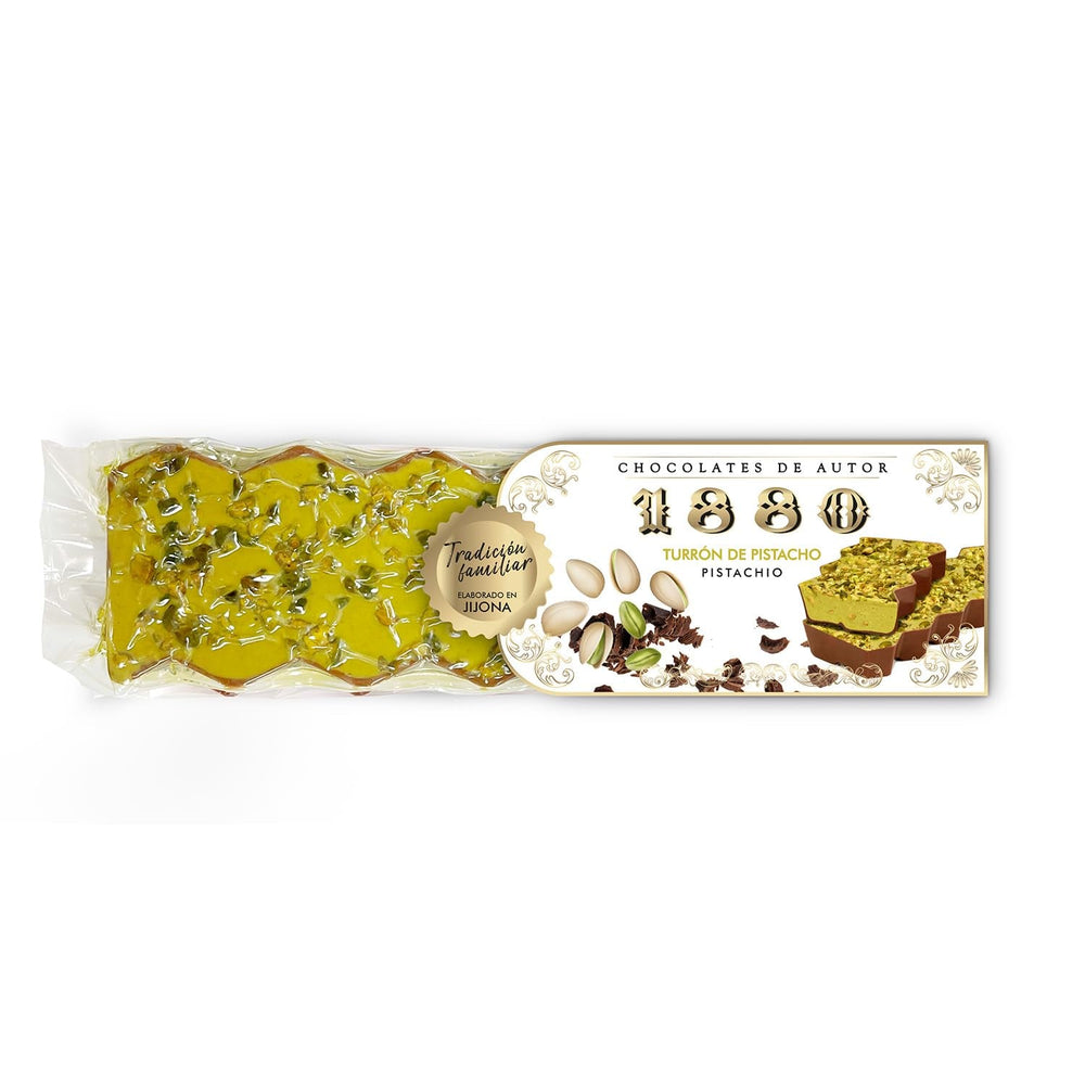 Turrón cu fistic din ciocolată artizanală, 200g, textură cremoasă, calitate superioară, ingrediente fine, gust autentic, cel mai scump turrón din lume