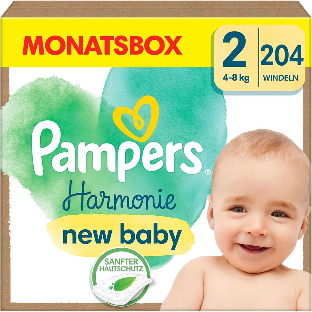 Pampers Baba pelenka 2-es méret (4-8 kg) Harmony, Gyengéd bőrvédelem és növényi alapú összetevők, 204 db Mother and Baby Naty Shop