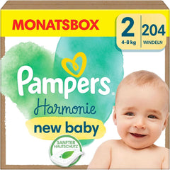 Pampers Baba pelenka 2-es méret (4-8 kg) Harmony, Gyengéd bőrvédelem és növényi alapú összetevők, 204 db Mother and Baby Naty Shop
