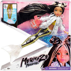 MGA Entertainment Mermaidz – JORDIE – Meerjungfrauen Puppe mit Farbwechsel & Schwarz-Blonde Haar – Inklusive Outfit & Zubehör – Voll beweglich – Zum Sammeln – Für Kinder ab 4 Jahren 580836