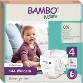 Bambo Nature pelenka babáknak, 4-es méret (7-14 kg), 144 db, Monthly Box | Prémium pelenkák fokozott szivárgásvédelemmel | Maximális kényelem és szabadság az aktív gyerekeknek | Bőrgyógyászatilag tesztelt pelenkák