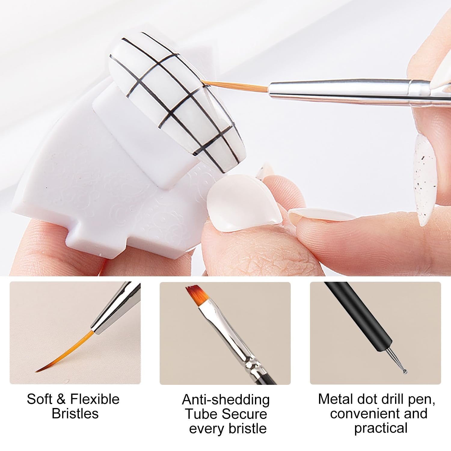 6 Stück Doppel-Ende Nagel Pinsel, Nageldesign Pinsel, Doppel-Ende Nail Art Pinsel Kit Professionelle Maniküre Werkzeuge Kit(Schwarz)