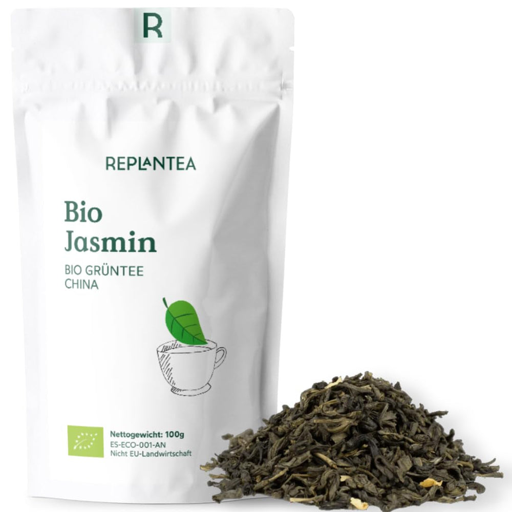 Ceai verde organic cu iasomie 100 g (50 cești) | Ceai de iasomie din China vrac, de calitate organică REPLANTEA