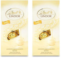 Lindt fehér csokoládé golyók LINDOR | 137 g-os zacskó | kb. 10 db fehér csokoládé golyó szájban olvadó töltelékkel | Csokoládé ajándékkészlet | Csokoládé ajándékkészlet (2 db-os csomag)