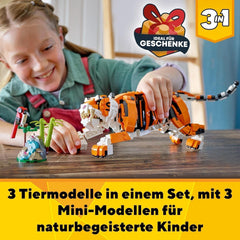 LEGO 31129 Creator Majestic Tiger, Panda vagy Fish 3 az 1-ben állatfigura készlet játék gyerekeknek fiúknak és lányoknak Állatépítő játék építőkészletek Besuche den LEGO-Store