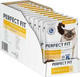 Hrană umedă pentru pisici Perfect Fit Sensitive 1+ cu pui în sos, 12 pliculețe, 12 x 85g – Hrană umedă premium pentru pisici sensibile de la 1 an, fără grâu și soia, pentru a susține digestia