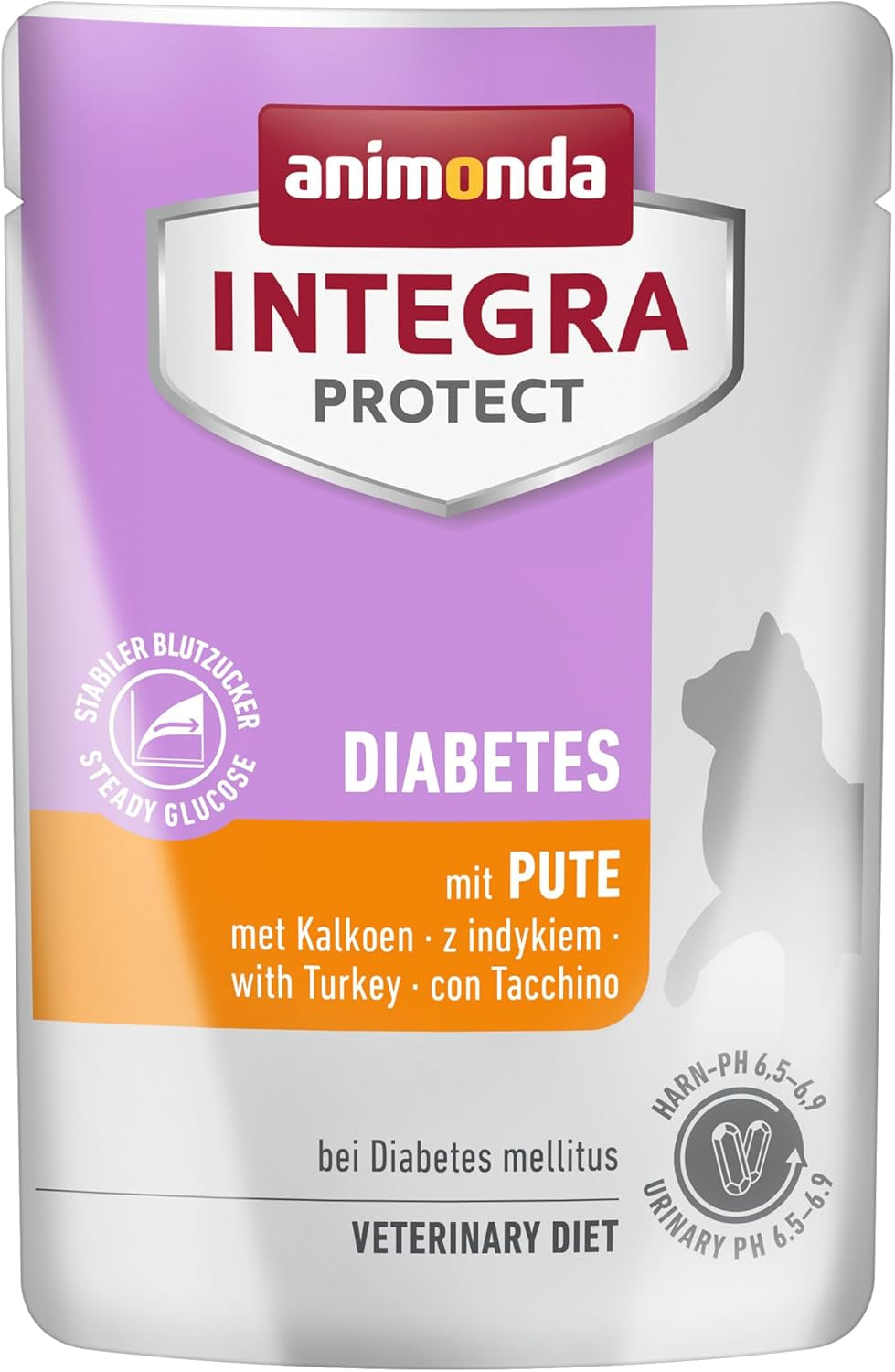 Animonda INTEGRA PROTECT hrană umedă pentru pisici diabetice cu carne de curcan (24 x 85g), recomandată de medicii veterinari pentru diabet zaharat, o hrană dietetică completă pentru pisici adulte, dezvoltată împreună cu medicii veterinari.