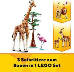 LEGO Creator 3 az 1-ben állatszafari, kreatív készlet állatfigurákkal, 3 építési lehetőség: játék zsiráf, gazella és oroszlán, játékállatok lányoknak és fiúknak, természetes ajándék 9 év feletti gyerekeknek 31150 Építőkészletek Beuche den LEGO-Store