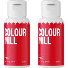 Colorant alimentar roșu pe bază de ulei Colour Mill - Colorant alimentar pentru ciocolată, fondant, brioșe, prăjituri, copt, macaroane - Colorant alimentar pentru decorarea torturilor - 20 ml (pachet de 2)