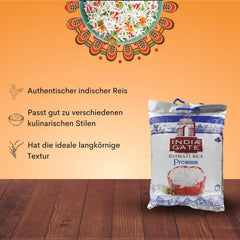 INDIA GATE Premium Basmati Rice – Hosszú szemű finom, aromás rizs Indiából, finom hosszú szemű (1 x 5 kg)