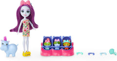 Enchantimals Puppen, Baby Best Friends-Spielsets, kleine Puppe, Freundin-Figur, 3 Tierbabys und Zubehör, Überraschung beim Auspacken, Geschenke für Kinder - HNW97
